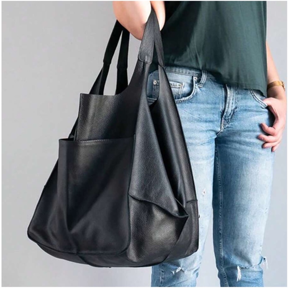 Luxe Vegan Leather Minimalist Oversized Tote Bag - Picture 9 of 16